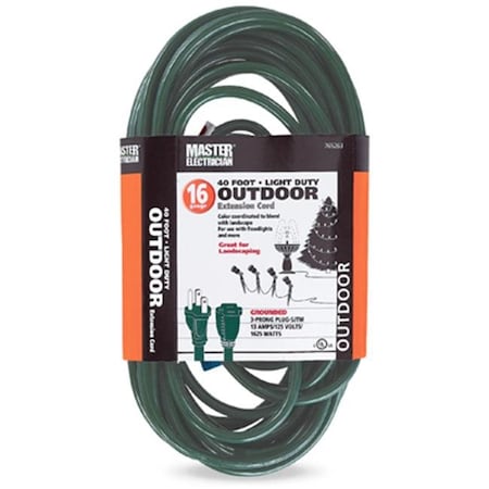 Master Electronics SJTW Extension Cord, 16 AWG, Outdoor, 16/3, 1 Outlets, Green, Vinyl, 40 ft 765263
